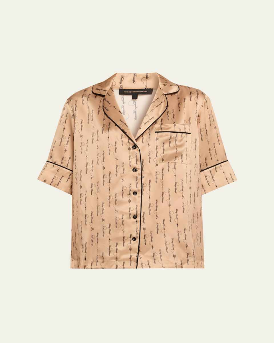 Script-Print Silk Lounge Top